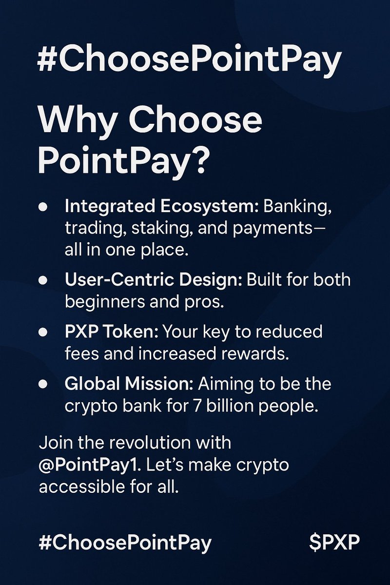 Bdawg232004's tweet photo. This is my entry;
Tired of crypto platforms that feel like a maze?
#ChoosePointPay because it actually makes sense.
Smooth UX
Real use cases,
And a team that listens
Crypto shouldnβt be complicated. It should just work.
@PointPay1 gets that.
#ChoosePointPay @PointPay1 https://t.co/Qq3HgB0AgH