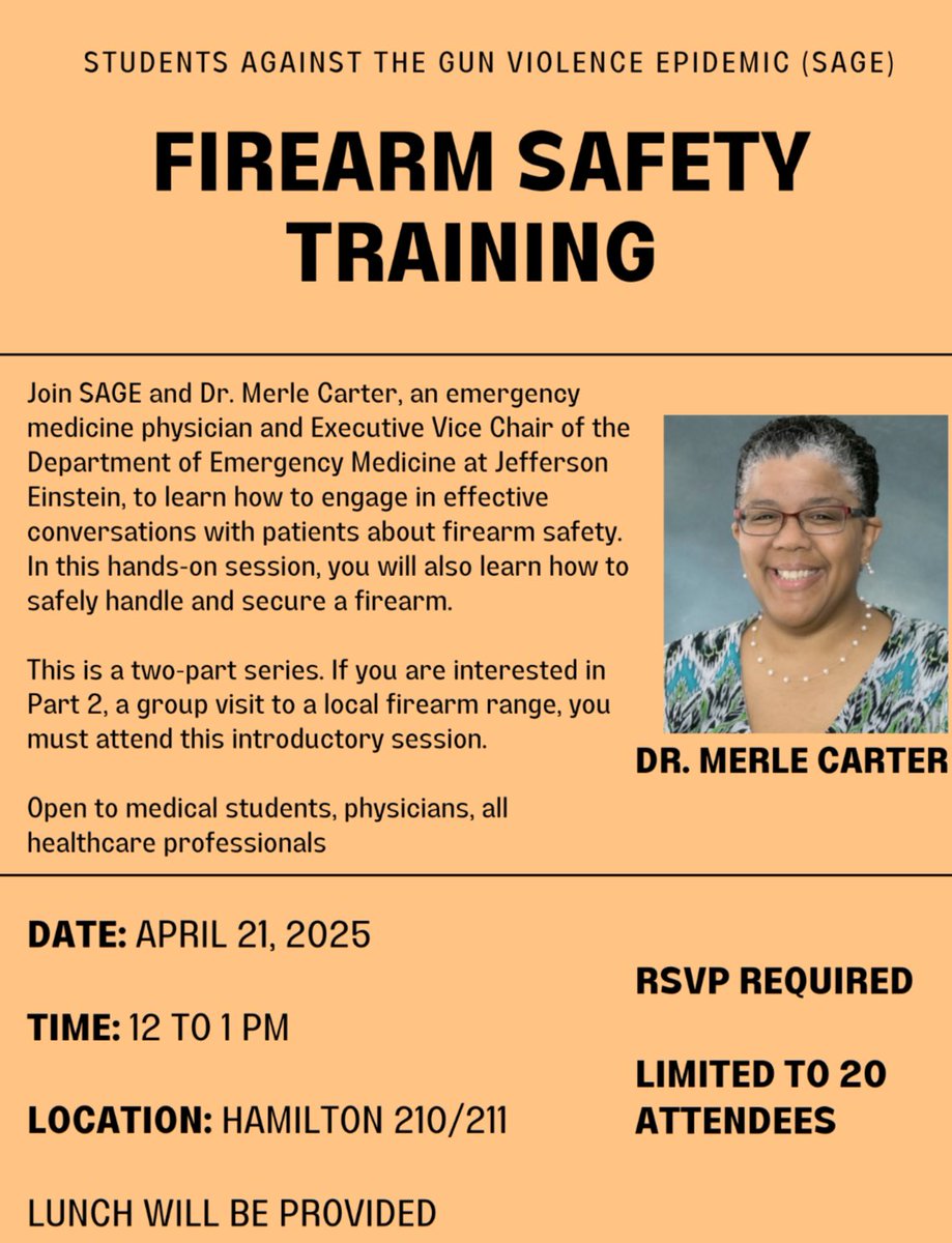 Excited to share an event co-hosted by SAGE and the Jefferson Center for Injury Prevention and Research, featuring Dr. Merle Carter. Sign up at the link below. Open to all Jefferson healthcare professionals! 

docs.google.com/forms/d/e/1FAI…