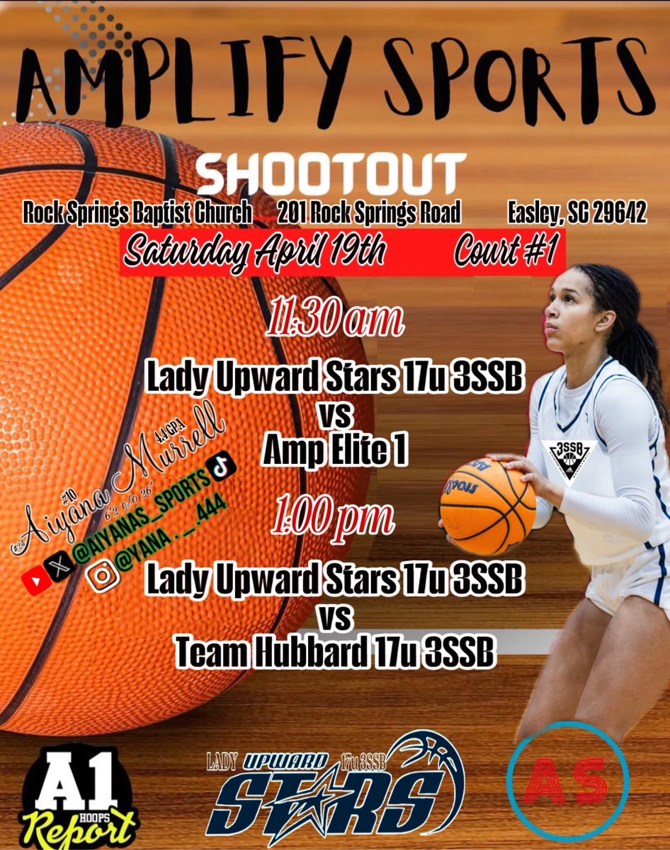 Aiyana Murrell (@aiyanas_sports) on Twitter photo Picked up some games for this weekend . Event is in Easley , SC with <a href="/a1hoopsreport/">A1 HOOPS REPORT</a>
<a href="/CoachJayeDavid/">John David Edwards</a> <a href="/legiongirlsbb/">Lady Lancer Hoops</a> <a href="/PGH_SCarolina/">Prep Girls Hoops South Carolina</a> <a href="/a1hoopsreport/">A1 HOOPS REPORT</a> <a href="/BallHerHoopsCLT/">BallHer coach Holt</a> <a href="/cltmediagroup/">CLT Media Group</a> <a href="/MMBR_CoachGBell/">Major Movez Basketball Review #MMBR</a> <a href="/CghrMedia/">CGHRMedia</a> <a href="/JrAllStarBB/">Jr. All-Star Girls Basketball</a> <a href="/PriceJameson1/">Jameson Price</a> <a href="/LouatTheState/">Lou Bezjak</a> <a href="/BTNScouting/">BTN Scouting</a> <a href="/EJayArrow/">E J 🏀</a> Picked up some games for this weekend . Event is in Easley , SC with <a href="/a1hoopsreport/">A1 HOOPS REPORT</a>
<a href="/CoachJayeDavid/">John David Edwards</a> <a href="/legiongirlsbb/">Lady Lancer Hoops</a> <a href="/PGH_SCarolina/">Prep Girls Hoops South Carolina</a> <a href="/a1hoopsreport/">A1 HOOPS REPORT</a> <a href="/BallHerHoopsCLT/">BallHer coach Holt</a> <a href="/cltmediagroup/">CLT Media Group</a> <a href="/MMBR_CoachGBell/">Major Movez Basketball Review #MMBR</a> <a href="/CghrMedia/">CGHRMedia</a> <a href="/JrAllStarBB/">Jr. All-Star Girls Basketball</a> <a href="/PriceJameson1/">Jameson Price</a> <a href="/LouatTheState/">Lou Bezjak</a> <a href="/BTNScouting/">BTN Scouting</a> <a href="/EJayArrow/">E J 🏀</a>