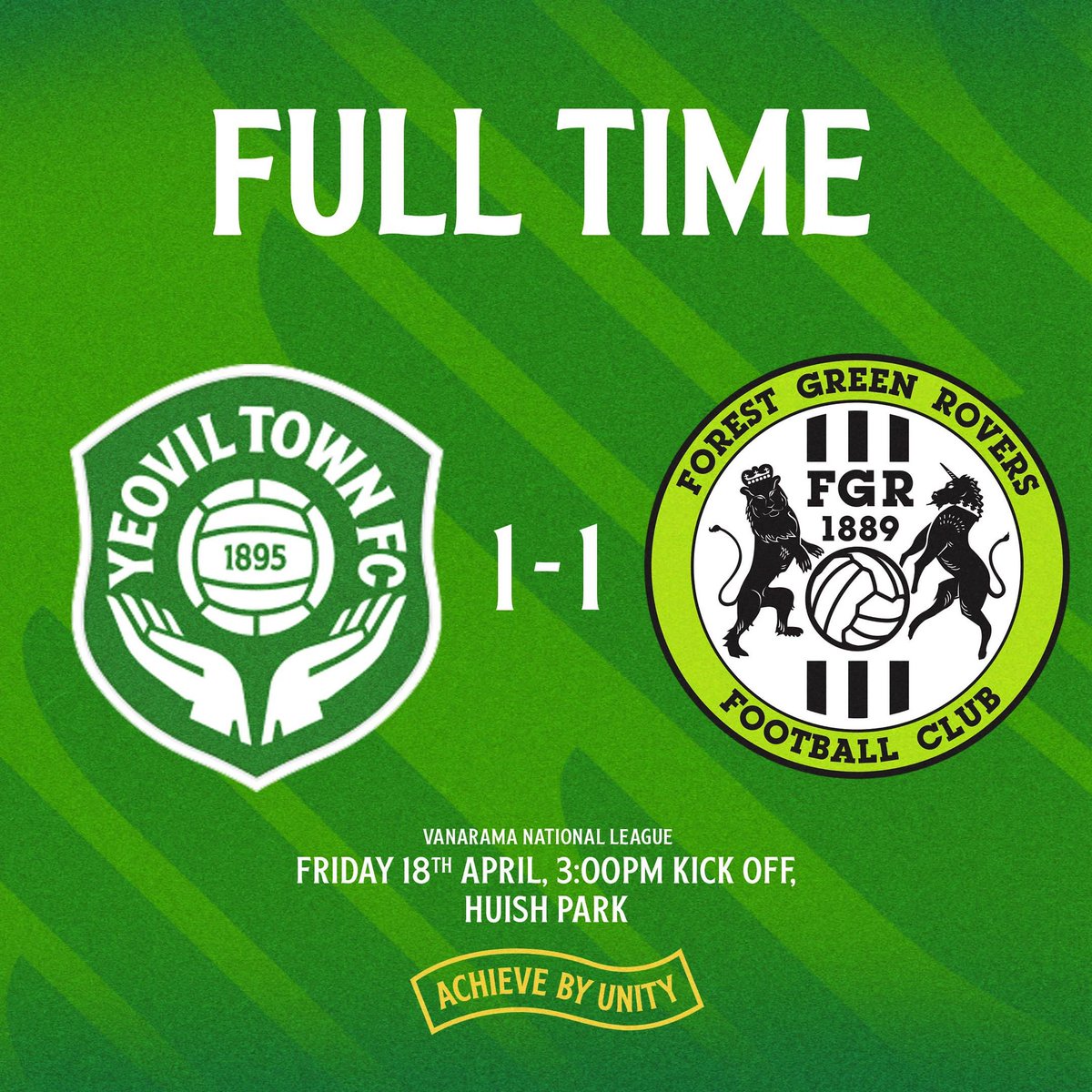YTFC's tweet photo. FT | Yeovil Town 1-1 Forest Green Rovers

It ends all square at Huish Park. 

#YTFC 💚 https://t.co/nZLtHXUTKS