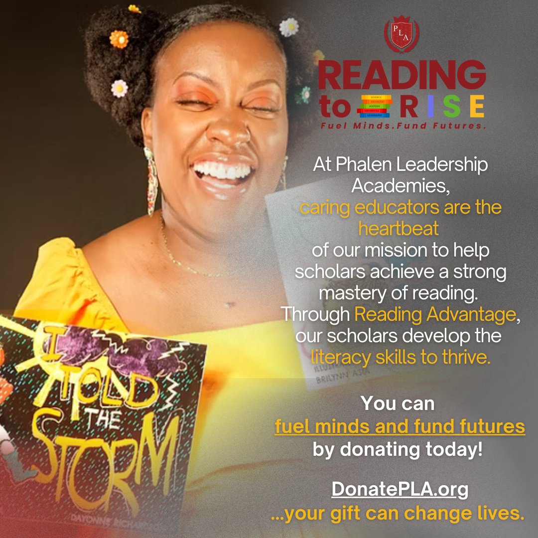 PLAVirtualK12's tweet photo. At Phalen Leadership Academies, our caring educators are passionate about empowering scholars through the gift of reading.
Donate to the Reading to Rise campaign for the Reading Advantage program and help build a brighter future:  https://t.co/uAoOE6zGEK 📚🌟. 📚🌟 https://t.co/pQrKKsHFge