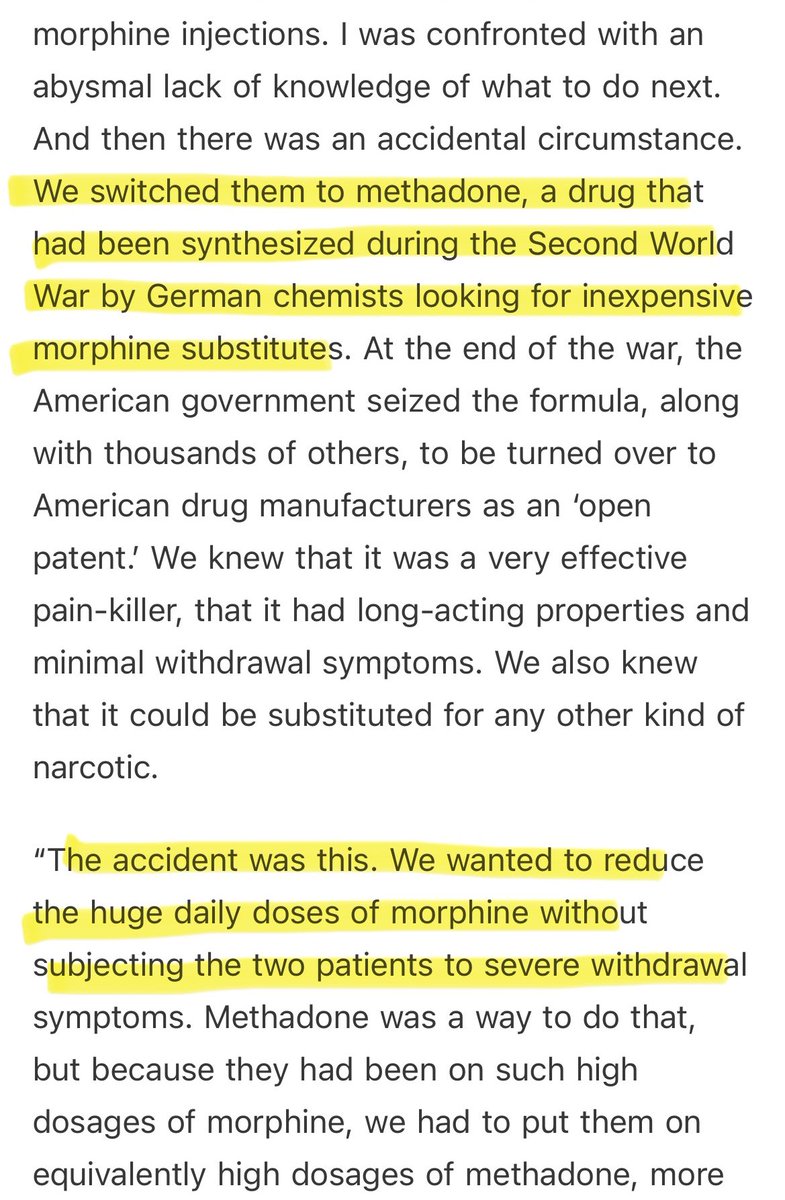 singareddynm's tweet image. Continues to surprise me how our most effective therapies come from experimental accidents. Here’s how a 1960s doctor accidentally discovered methadone as the best treatment for opioid/heroin addiction.