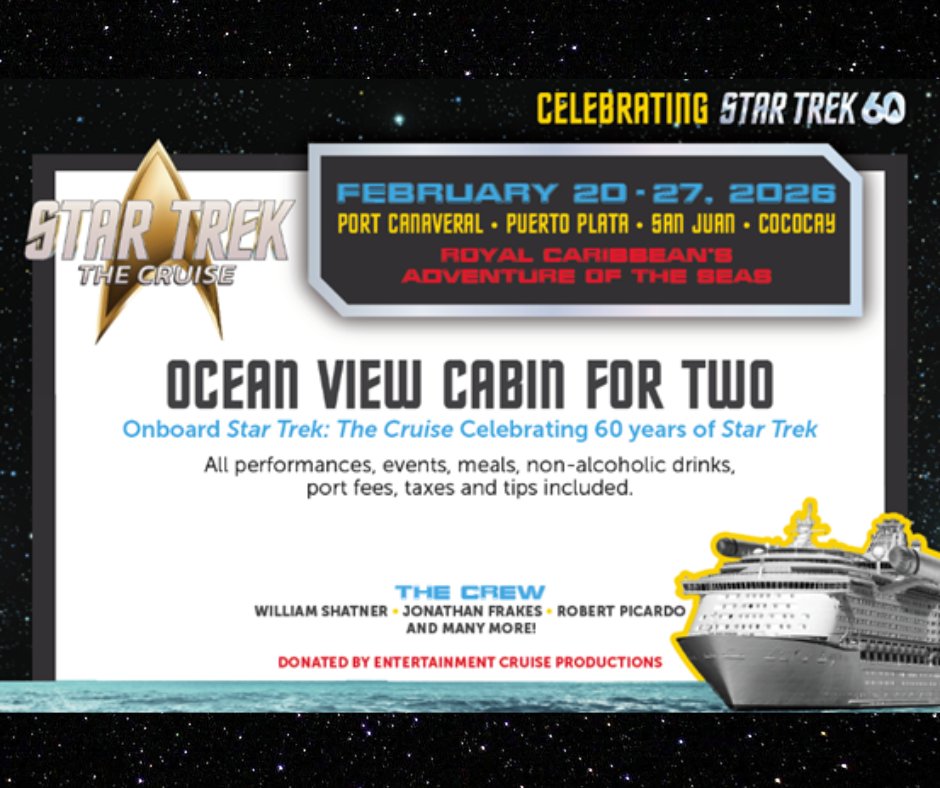 Have you ever wanted to go on a cruise with your fellow Trekkies? 🖖 Now’s your chance to bid on an oceanview cabin for two—and support space science too!

Star Trek: The Cruise IX celebrates Star Trek‘s 60th anniversary in 2026 with over 3,000 devoted fans aboard! Join a
