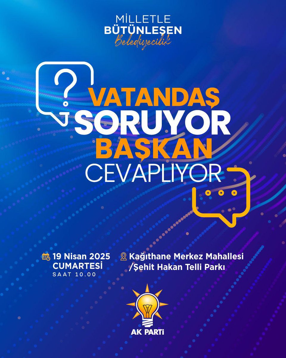 AK Partili belediyelerimiz olarak, şeffaf, hizmet odaklı ve milletimizle bütünleşen yönetim anlayışımızı her alanda hayata geçiriyor, 1. yılımızı birlikte değerlendiriyoruz.

📢 🗓 19 Nisan Cumartesi günü tüm AK Belediyelerimizde eş zamanlı düzenleyeceğimiz bu anlamlı buluşmada,