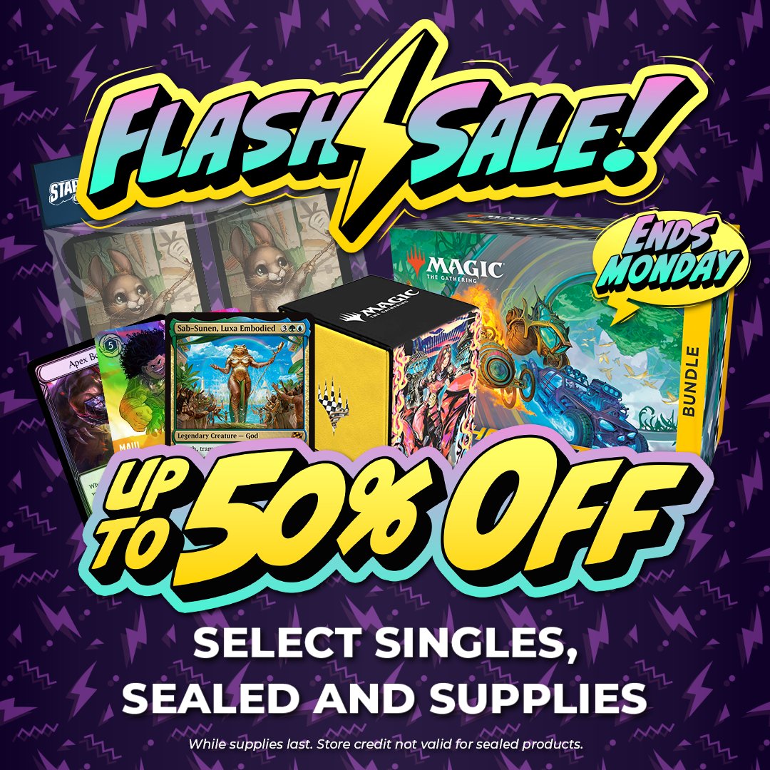 🚨 FLASH SALE 🚨

Egg-cellent deals! 🐰🐣

⚡Up to 50% OFF select singles, sealed products, and supplies!⚡

While supplies last! 🏃‍♂️💨

starcitygames.com/sale/?variant_…