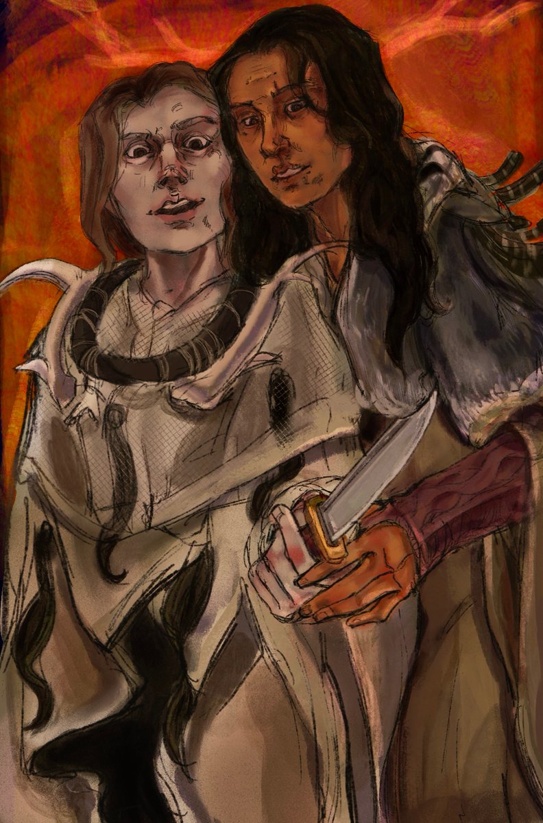 TriangleInAHat's tweet photo. The Queen and her Prophet. 

#lottiematthews #Shaunashipman #YellowJackets #Butcherqueen #Antlerqueen #art https://t.co/QhkjpcQMhS