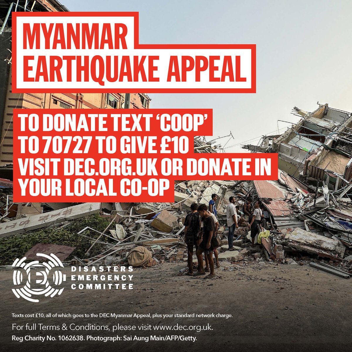 Sfc_Corbin's tweet photo. 🙌 @coopuk are supporting the @decappeal Myanmar Appeal to help those affected. Co-op are donating £100,000 to the appeal and you can help by donating at tills in store, texting COOP to 70727 or online: https://t.co/h3V9KWnH3A https://t.co/SM7Cgr0yXu