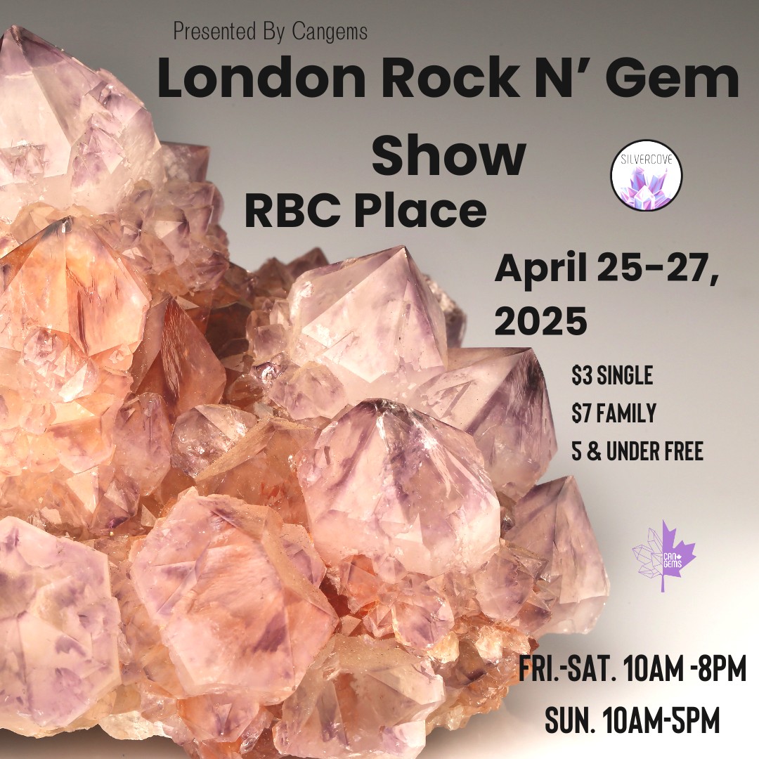 Don't miss out on the first 💎London Rock N' Gem Show💎presented by CanGems coming to RBC Place London next weekend (April 25-27)!

Tickets are available at the door only. Event Details: rbcplacelondon.com/event/london-r…

#RockNGem #CanGems #LondonEvents <a href="/SilverCoveLtd/">Silver Cove</a>