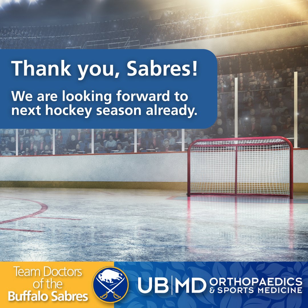 UBMDOrtho's tweet photo. 🏒💙 Until next year, Buffalo! While the journey may be over for now, UBMD Orthopaedics &amp; Sports Medicine is proud to have been with the Buffalo Sabres every step of the way this season.

#LetsGoBuffalo #UBMDOrthopaedics #BuffaloSabres #TeamDocs #ExpertiseIsEverything https://t.co/lcPW0Jx4n9
