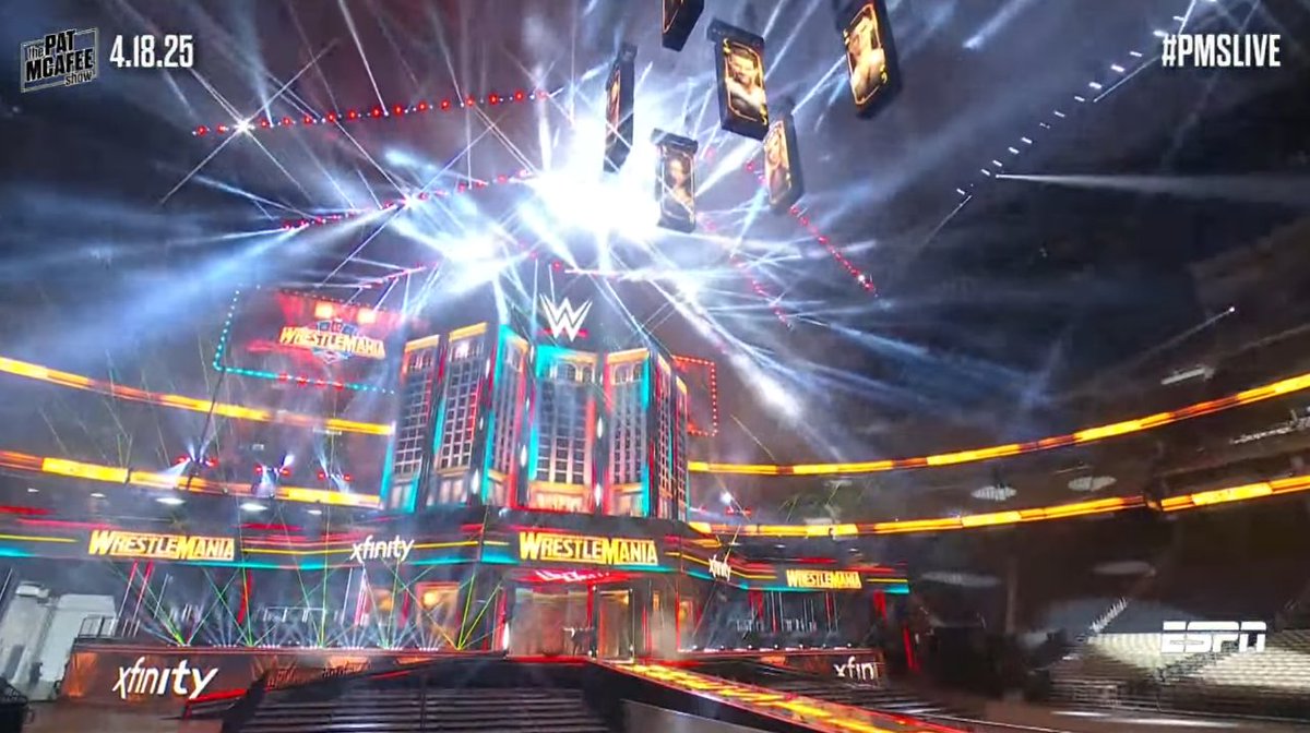 SeanRossSapp's tweet photo. The WrestleMania stage reveal on Pat McAfee's show https://t.co/SDKeVYgcMk