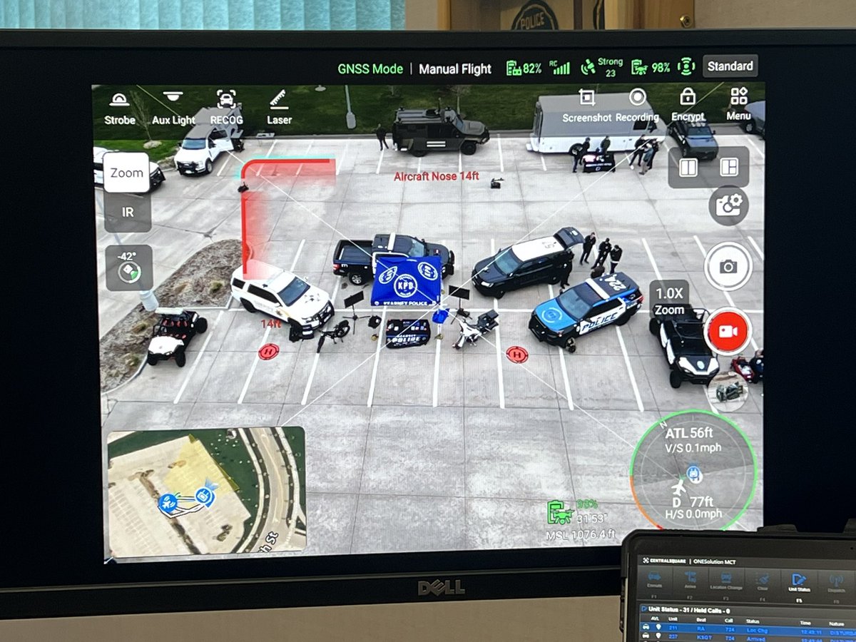 ColonelWaughNSP's tweet photo. Just another example of the enhanced technology available @KearneyPolice! From my office in @CityofKearney, our #JoinKPD recruiting team shares live stream video from one of our Police Drones @UNOmaha Career Fair! Nice to see our team in action! @KPD224 @LtLukeKPD https://t.co/2zBm06VFJB