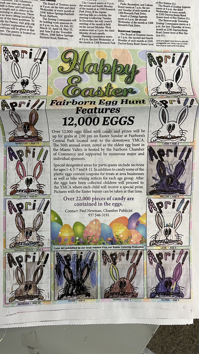 Thank you to everyone that has submitted their Easter coloring pages this week! We are proudly displaying them on our window and in the paper.