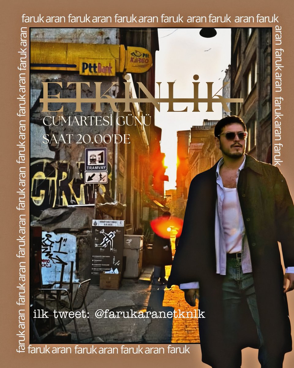 Yarın akşam saat 20.00 da Faruk Aran adına hem geçmiş doğum gününü kutlamak hem de ona duyduğumuz sevgi ve saygıyı göstermek amacıyla etkinlik yapacağız katılımlarınızı bekliyoruz🤍✨  #FarukAran