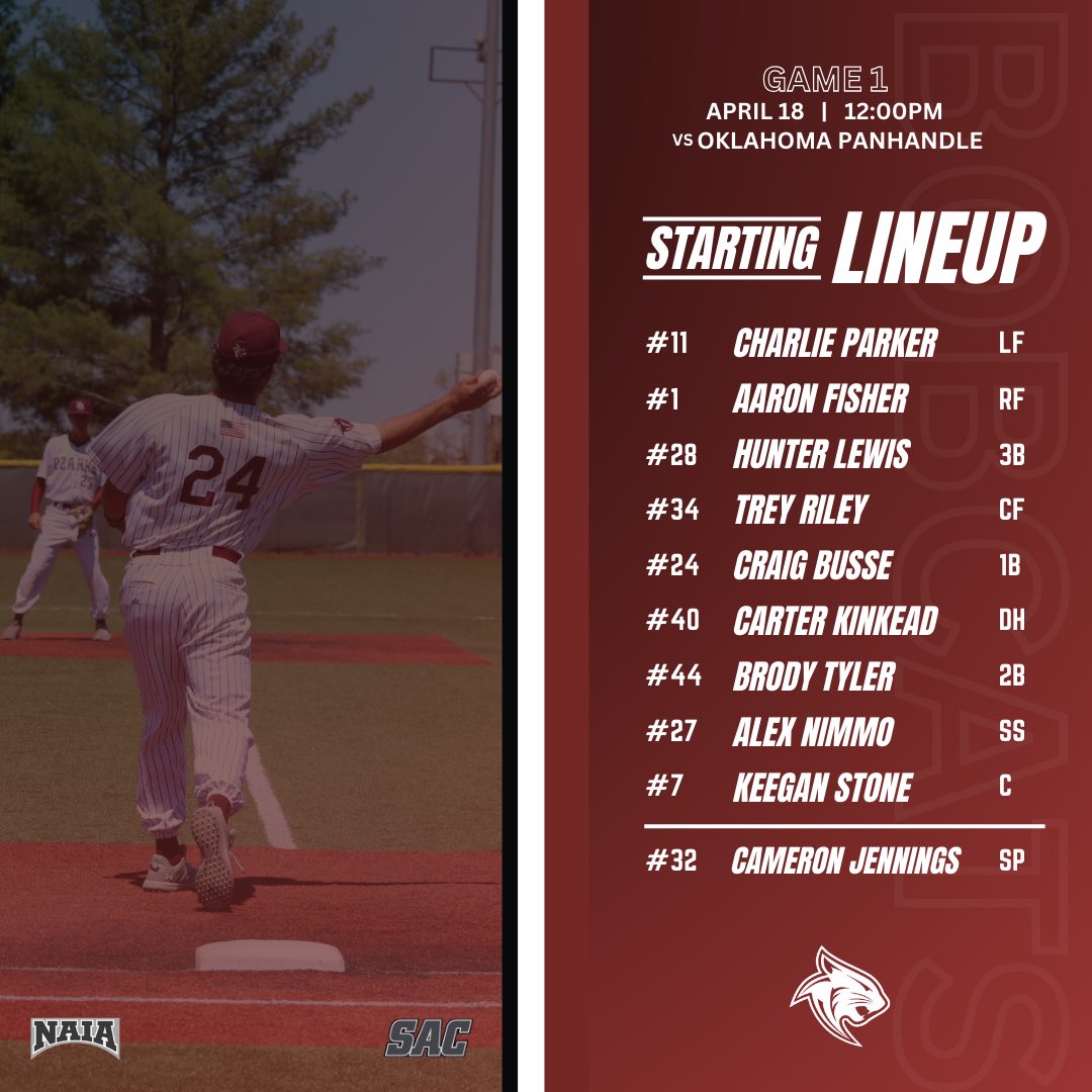 CofO Baseball (@cofobaseball) on Twitter photo ๐พ GAME DAY ๐พ
Bobcats open up the final <a href="/Sooner_Athletic/">The Sooner Athletic Conference</a> series of the season with a 3 game set in Oklahoma.
๐๏ธ Oklahoma Panhandle State University
๐ Goodwell, OK
โฐ 12:00 pm & 2:00 pm
๐บ Link in bio ๐พ GAME DAY ๐พ
Bobcats open up the final <a href="/Sooner_Athletic/">The Sooner Athletic Conference</a> series of the season with a 3 game set in Oklahoma.
๐๏ธ Oklahoma Panhandle State University
๐ Goodwell, OK
โฐ 12:00 pm & 2:00 pm
๐บ Link in bio