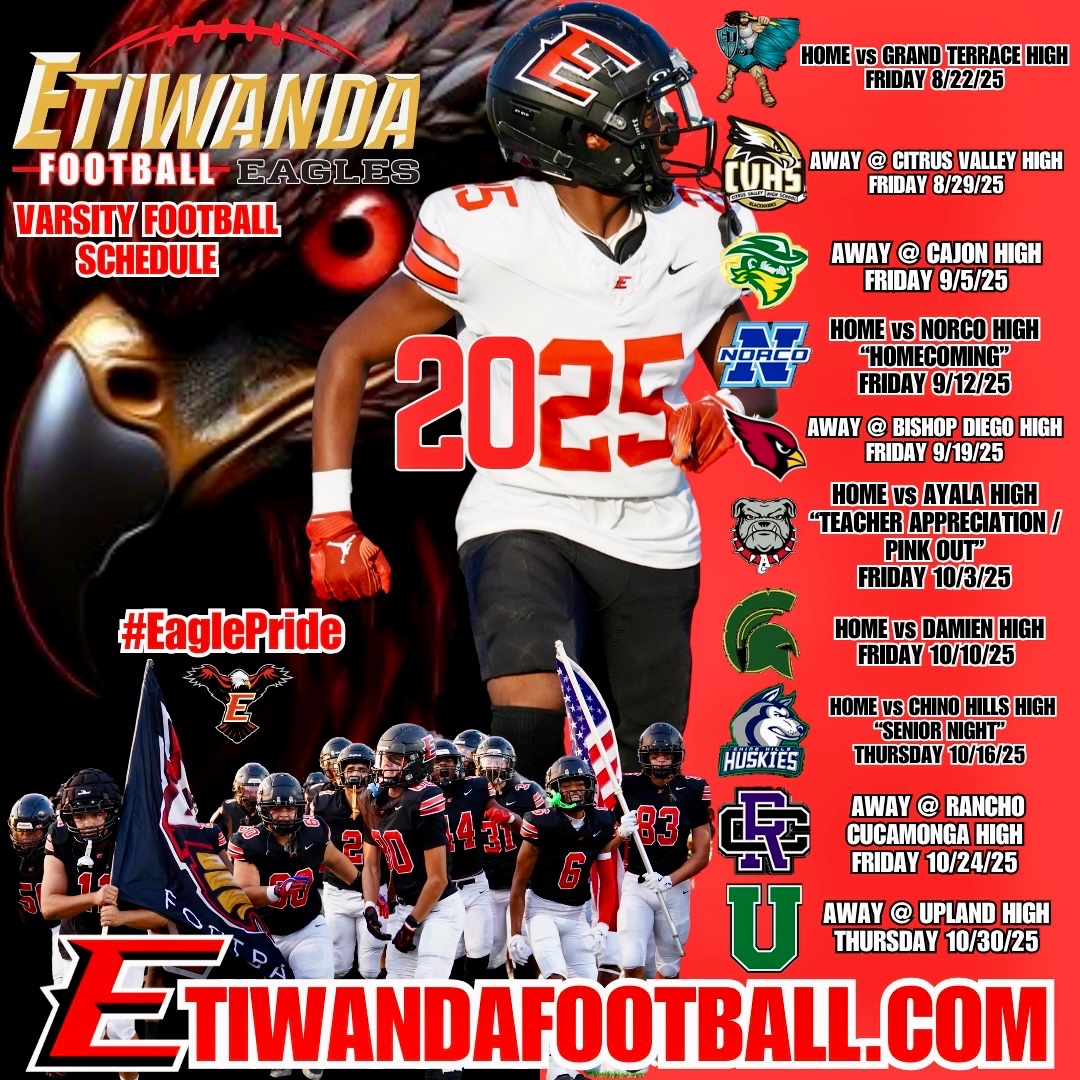 Etiwanda High Football (@etiwandafb) on Twitter photo 2025 Season, locked in.
#EaglePride
<a href="/EtiwandaFB/">Etiwanda High Football</a> <a href="/EHSAthletics/">Etiwanda Athletics</a> <a href="/EHS__Activities/">CH</a> <a href="/EHSAchieve/">Julie</a> <a href="/EtiwandaRed/">Principal Wolfe</a> @EtiwandaSD <a href="/EtiwandaSA/">EHStudentAchievement</a> <a href="/EHighCC/">🦅 Etiwanda High School Community Connection 🦅</a> @SA_Etiwanda @ASBEtiwanda <a href="/Pcoachdub1/">Coach Phil Wash</a> <a href="/CJUHSD/">Supt. Mat Holton</a>
<a href="/IESportsNet/">IE Sports Net on FOX Sports Radio🎙</a> <a href="/IECoachB/">‘Coach B’ on FOX Sports Radio</a> <a href="/iHeartRadio/">iHeartRadio</a> @ETieSports <a href="/210PrepSports/">210 Prep Sports</a> <a href="/IE_Varsity/">IE Varsity</a> <a href="/Inland_Sports/">The Inland_Sports Show</a> 2025 Season, locked in.
#EaglePride
<a href="/EtiwandaFB/">Etiwanda High Football</a> <a href="/EHSAthletics/">Etiwanda Athletics</a> <a href="/EHS__Activities/">CH</a> <a href="/EHSAchieve/">Julie</a> <a href="/EtiwandaRed/">Principal Wolfe</a> @EtiwandaSD <a href="/EtiwandaSA/">EHStudentAchievement</a> <a href="/EHighCC/">🦅 Etiwanda High School Community Connection 🦅</a> @SA_Etiwanda @ASBEtiwanda <a href="/Pcoachdub1/">Coach Phil Wash</a> <a href="/CJUHSD/">Supt. Mat Holton</a>
<a href="/IESportsNet/">IE Sports Net on FOX Sports Radio🎙</a> <a href="/IECoachB/">‘Coach B’ on FOX Sports Radio</a> <a href="/iHeartRadio/">iHeartRadio</a> @ETieSports <a href="/210PrepSports/">210 Prep Sports</a> <a href="/IE_Varsity/">IE Varsity</a> <a href="/Inland_Sports/">The Inland_Sports Show</a>