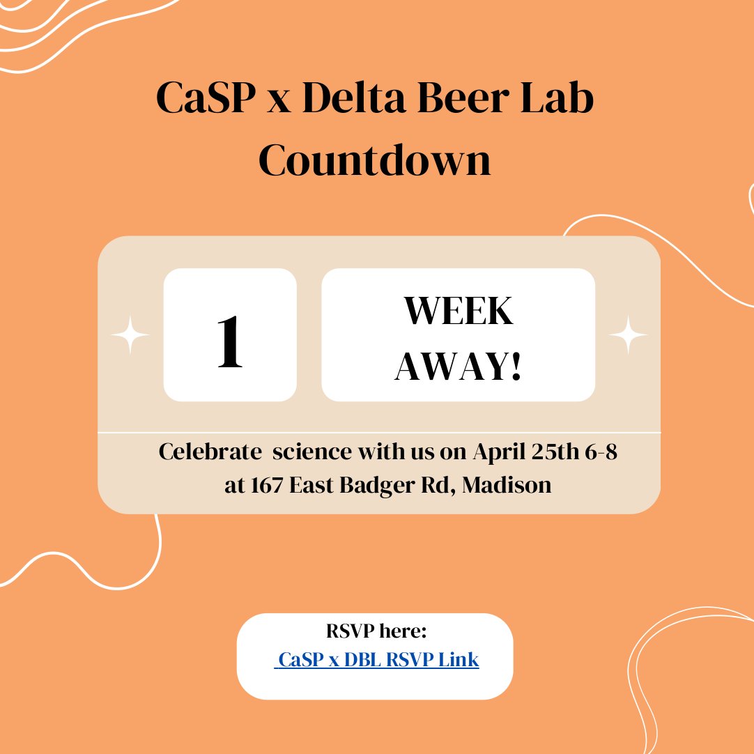 CaSP_UWMadison (@casp_uwmadison) on Twitter photo The CaSP x <a href="/deltabeerlab/">Delta Beer Lab</a> event is one week away! RSVP now for food, a tour, and science, on April 25th from 6 to 8 pm! forms.gle/xGDV5b7jw6f1pK⦠The CaSP x <a href="/deltabeerlab/">Delta Beer Lab</a> event is one week away! RSVP now for food, a tour, and science, on April 25th from 6 to 8 pm! forms.gle/xGDV5b7jw6f1pKā¦