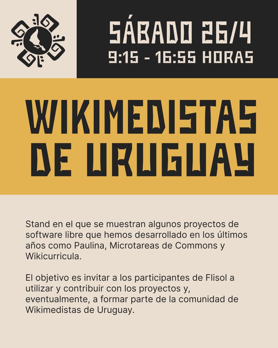 flisoluy_'s tweet photo. 💾 Además de las actividades del programa, durante el día sábado 26 de abril en FLISoL vas a encontrar los Stands de "Wikimedistas de Uruguay" y "Generación Nerd", quienes estarán exponiendo cositas ✨

🔗 Más información: https://t.co/vvHsV7Tfwa

@esp_Colabora 
@wikimedistas_uy https://t.co/6qkktgbUcP