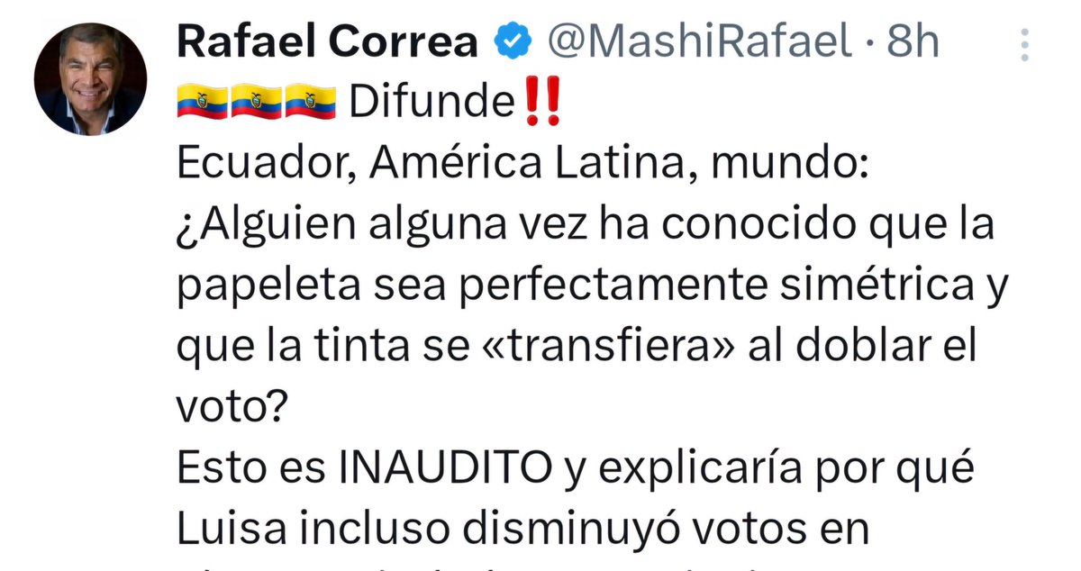 Te explico, despacito para que me entiendas, si las papeletas simétricas aseguraban que la tinta pasara de un lado al otro entonces todos los votos hacia Daniel Noboa, también se hubieran trasladado hacia Luisa González. ¿Entiendes? Necesitas ayuda. Búscala.