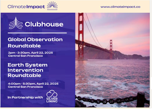 Join us on April 22 for high-impact roundtables in downtown San Francisco, focused on closing critical gaps in atmospheric observations and considering proposed interventions to address Earth system risks.

Apply now: lu.ma/climateclubhou…