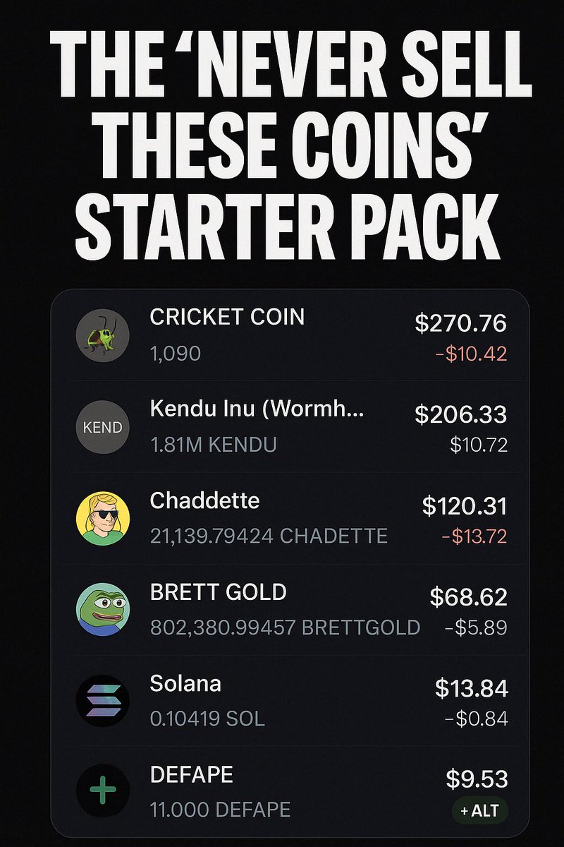 beniswiftdj's tweet image. 4.18.25 bag reveal
Degen season still heating up.
Holding strong, sniping harder.
•(@CricketCoinSol)
•$KENDU (@KenduInu)
•(@ChadetteToken)
•(@BrettGoldSol)
•$SOL (@solana)
#Solana #MemeCoin #DegenStack #Crypto