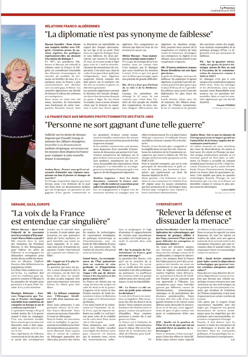 Guenfici_Hassan's tweet photo. 🌍🇫🇷🇩🇿  8 mai 1945, Sétif, Guelma, Kherrata - Avançons vers la JUSTICE HISTORIQUE 

Un grand merci à @laprovence de m’avoir invité, en tant que président du @ForumFrAl , à échanger avec le ministre des Affaires étrangères, Jean-Noël Barrot, et d’autres personnalités engagées, au cœur des locaux de notre grand quotidien régional.  

J’ai pu aborder des sujets essentiels, notamment la question de la justice historique, à l’approche du 80e anniversaire des massacres du 8 mai 1945 à Sétif, Guelma et Kherrata. Ces moments de mémoire sont cruciaux et essentiels. 

Merci encore à La Provence

#France #Algerie #Diplomatie #JusticeHistorique #LaProvence