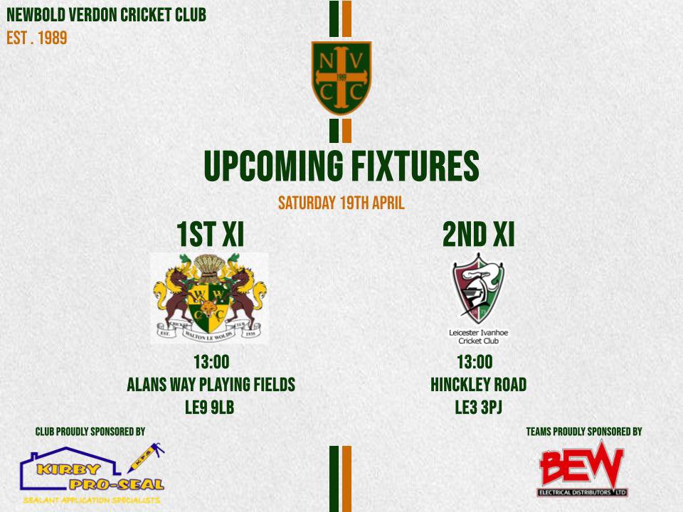 Newbold Verdon CC (@nvcc89) on Twitter photo Cricket returns to Alans Way this weekend!
Our 1XI host Walton le Wolds at Alans Way
Our 2XI travel to <a href="/IvanhoeCC/">Leicester Ivanhoe</a>
A big thank you to Kirby Pro Seal and BEW Electrical Distributors Ltd for their continued support of the club!🏏 Cricket returns to Alans Way this weekend!
Our 1XI host Walton le Wolds at Alans Way
Our 2XI travel to <a href="/IvanhoeCC/">Leicester Ivanhoe</a>
A big thank you to Kirby Pro Seal and BEW Electrical Distributors Ltd for their continued support of the club!🏏