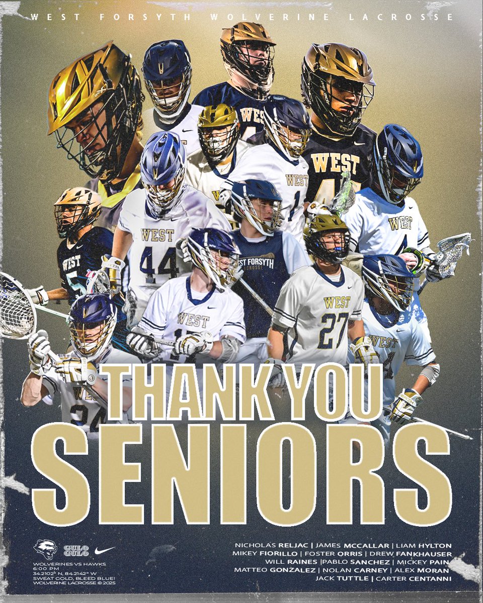 Come out and watch the young men on Senior night take on Hillgrove at 6 pm. This senior class have had an inspiring season. GO WEST ⁦<a href="/WFHSAthDept/">West Forsyth High School Athletics</a>⁩