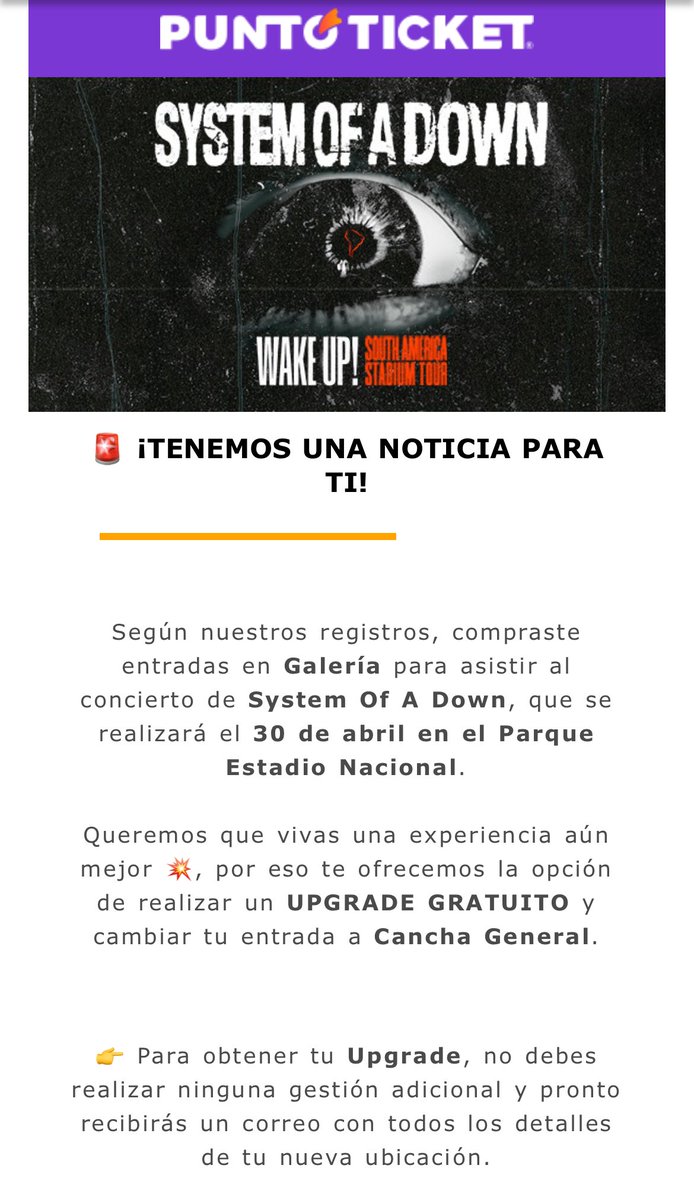 kreeget's tweet photo. ¿Qué clase de upgrade me obliga a tomar la opción que no quise? 

La re-acomodación arbitraria para las personas que buscan un espacio mas personal a la hora de un concierto es, realmente, una falta de criterio absoluta!

#SOADChile #puntoticket @lotusmusica @adnradiochile https://t.co/uEgv4lOA2j