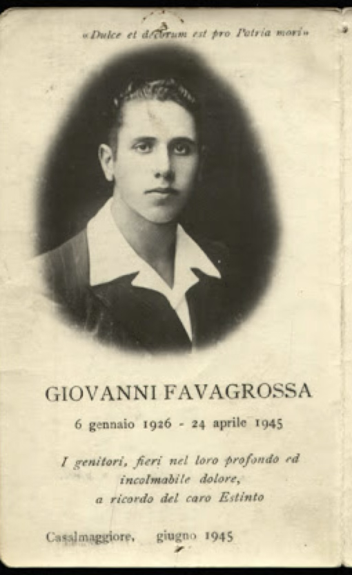 ANPIRomaPosti's tweet photo. All'annuncio dell'#Armistizio #GiovanniFavagrossa raggiunse le formazioni partigiane che si andavano costituendo nel Cremonese.Comandante di una Brigata, cadde in combattimento contro nazifascisti il #24aprile 1945 a #Casalmaggiore.Aveva 18. https://t.co/AIAdQxitGH