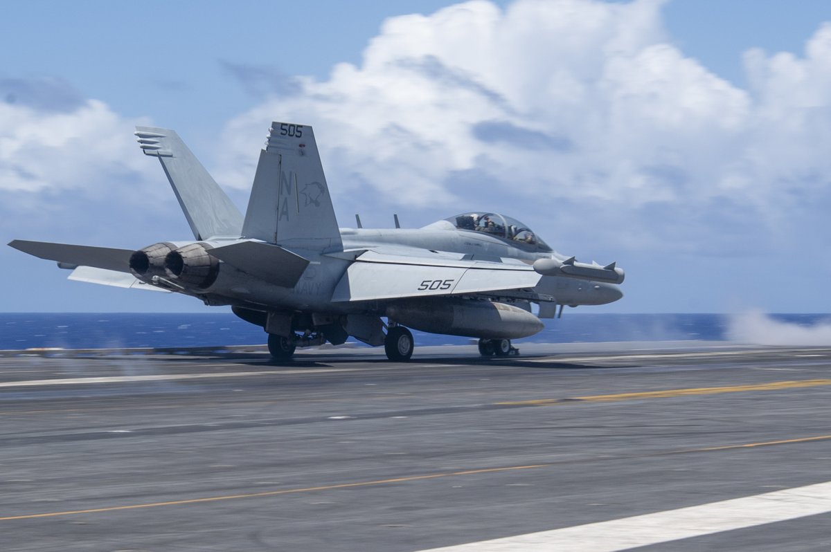 DeptofWar's tweet photo. The USS Nimitz is on a mission while deployed to @US7thFleet; showcasing our commitment to maintaining a free and open Indo-Pacific! https://t.co/rOPP85U0NP