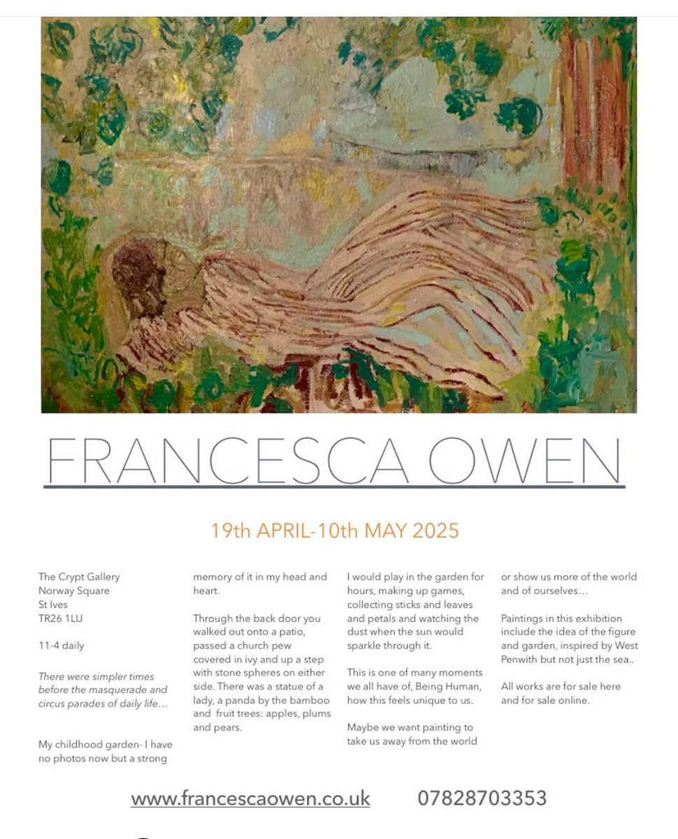 Francesca Owen is exhibiting her work in the Crypt from 19th April-10th May 2025.