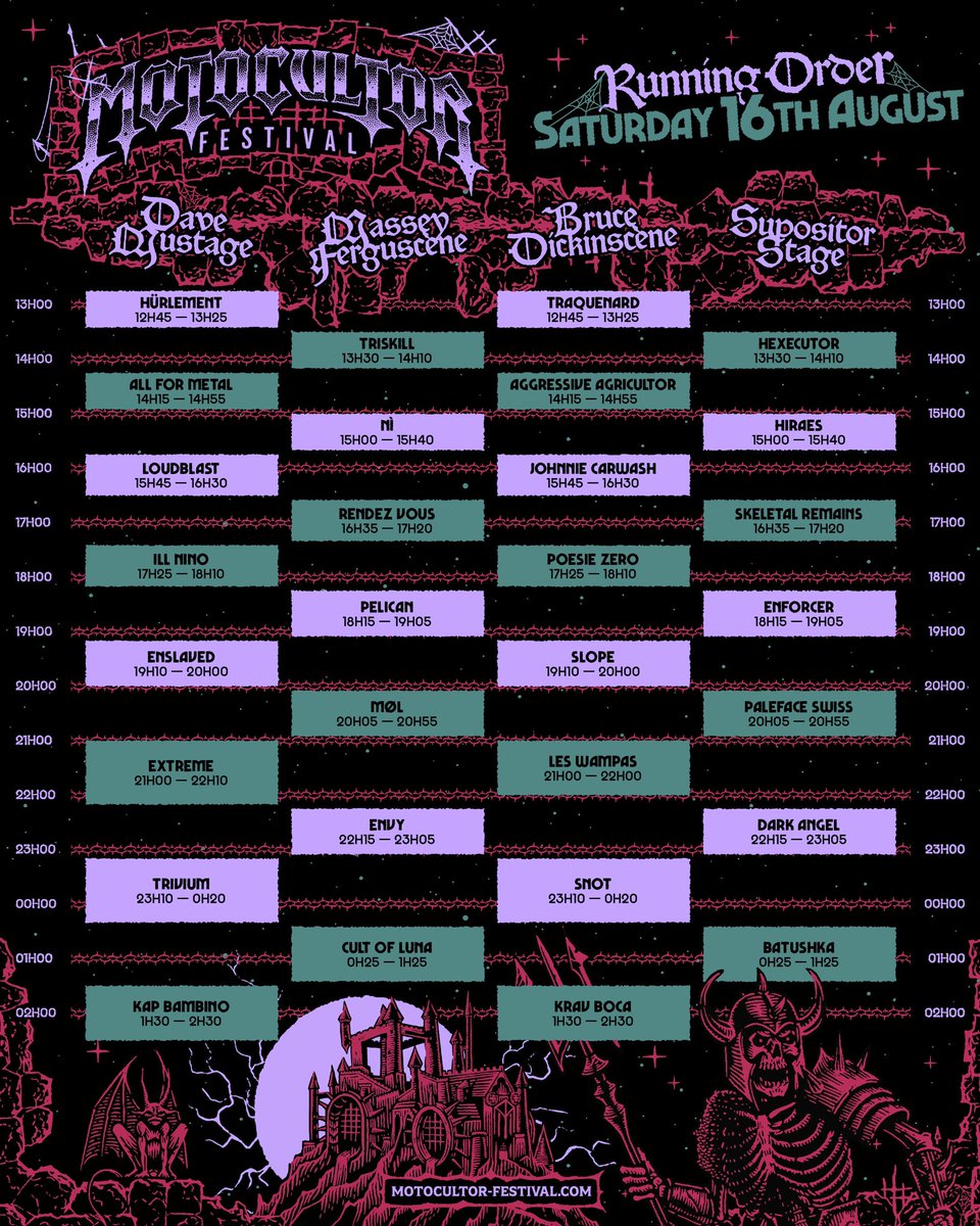 MotocultorFest's tweet photo. Running Order - #MotocultorFestival 2025 😈

⚡️ Krav Boca, Enslaved et The Gorge rejoignent la programmation de cette XVIème édition du Motoc’ !

🎟️ : https://t.co/QGyVl9sFb8
🤝 : https://t.co/KezBTr3Htb https://t.co/V4vpw7uaxU