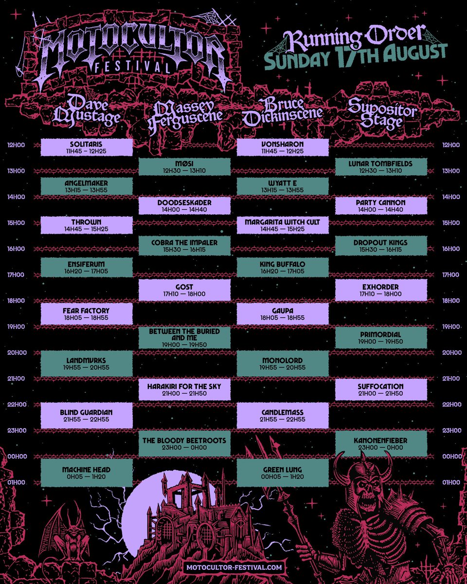 MotocultorFest's tweet photo. Running Order - #MotocultorFestival 2025 😈

⚡️ Krav Boca, Enslaved et The Gorge rejoignent la programmation de cette XVIème édition du Motoc’ !

🎟️ : https://t.co/QGyVl9sFb8
🤝 : https://t.co/KezBTr3Htb https://t.co/V4vpw7uaxU