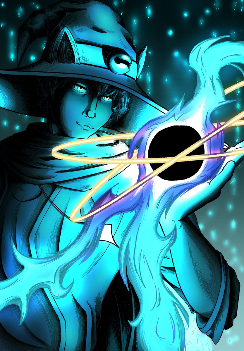 Radic114's tweet photo. Very late to the party, but I was finally able to finish some SocksBX art! 

It was originally meant to be Technomancer with gadgets and apparatus, but I ended up going with a cool black hole magic thing.

 #royalroyale #SocksBX https://t.co/hMmVEsViZN