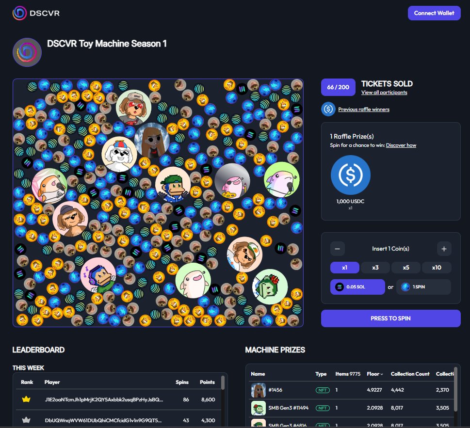 66/200 tickets purchased!

When 200 tickets are sold, paid participants will enter a raffle for $1,000 USDC!

Play now: spin.dscvr.one/machine/217e69…