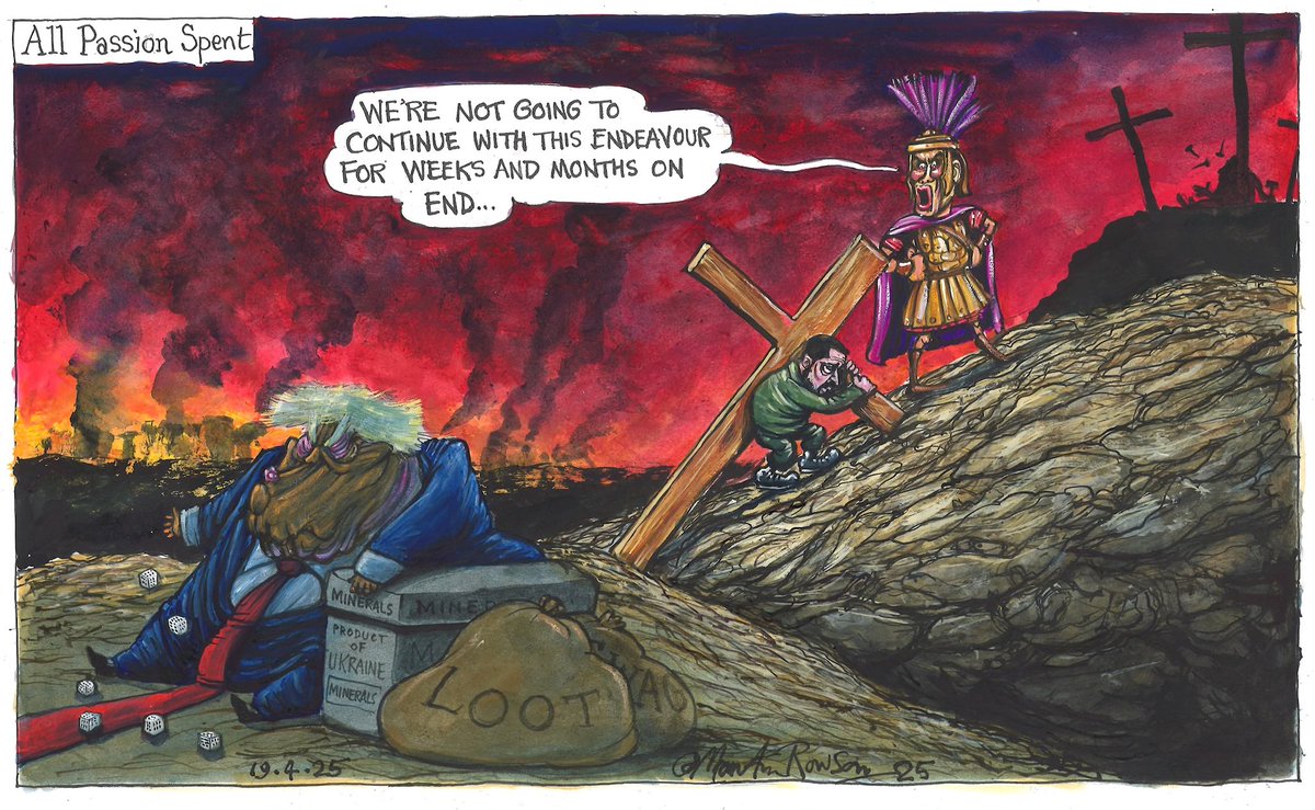 Martin Rowson on the martyrdom of Volodymyr #Zelenskyy - political cartoon gallery in London original-political-cartoon.com