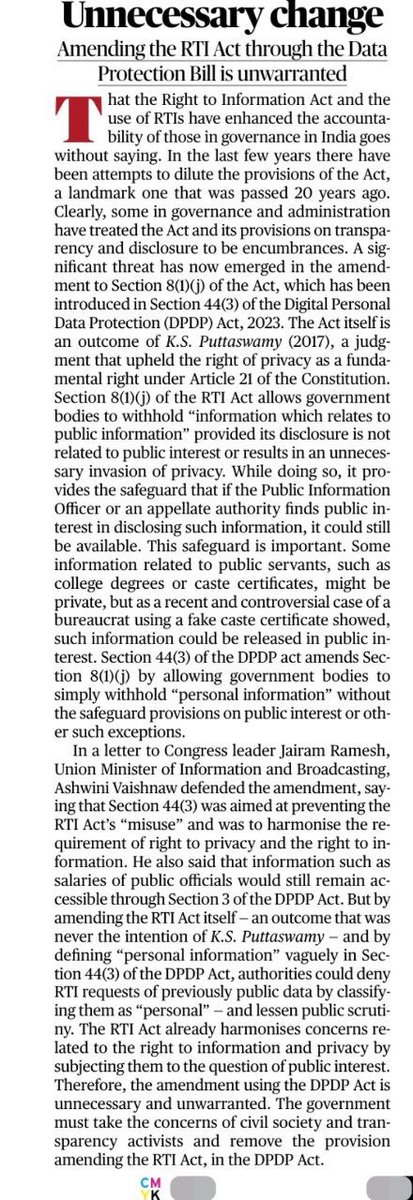 _upsc_focus's tweet photo. Unnecessary change
Details
#RTI #DPDP #PT #Polity #RTIAct #DigitalPersonalDataProtectionAct2023 #Section8(1)(j) #Section44(3) #upscprelims2025 #UPSC https://t.co/wr68ob09ZK
