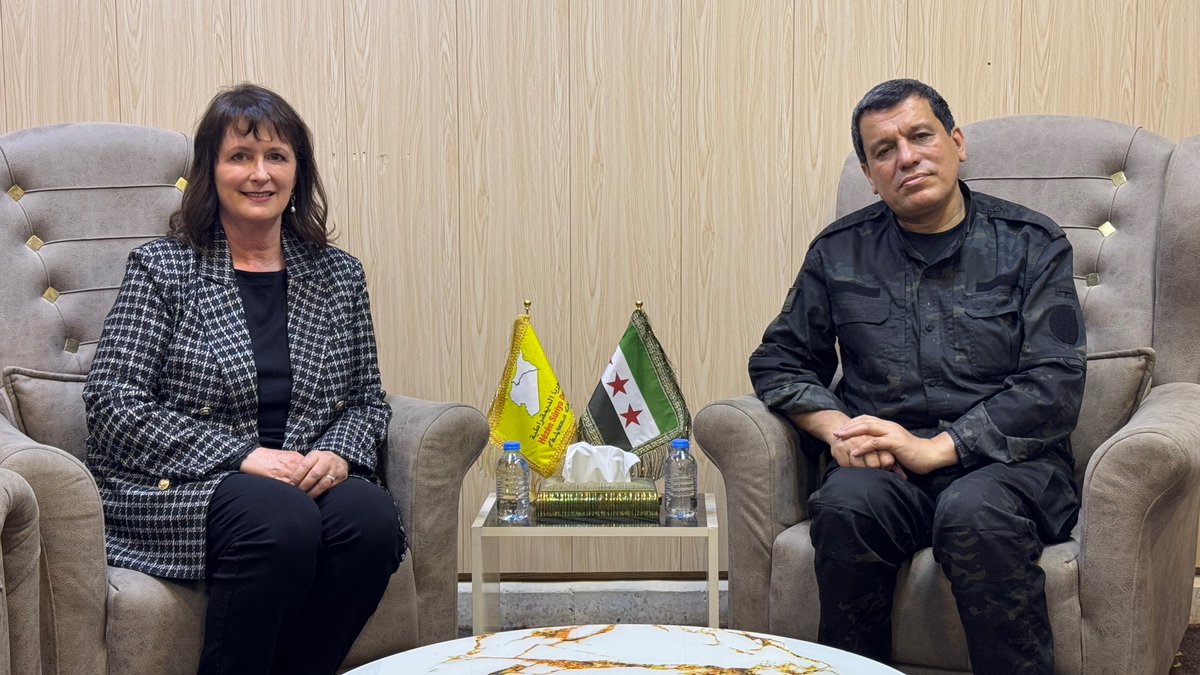 nadinemaenza's tweet image. Deep respect for Gen @MazloumAbdi—not only for leading the fight against ISIS, but for his early vision in building inclusive regional governance in NE Syria that offer equal citizenship to all.

Encouraged by his optimism for integrating NE Syria into the Syrian state in a way…