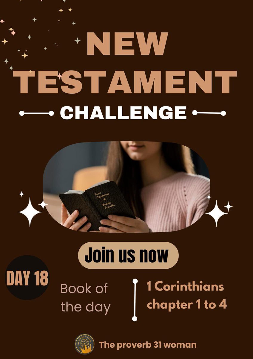 tohCarlson2's tweet photo. Day 18
Today, we’re studying 1 Corinthians chapters 1 to 4.
#NewTestamentChallenge https://t.co/jie50tfAkU