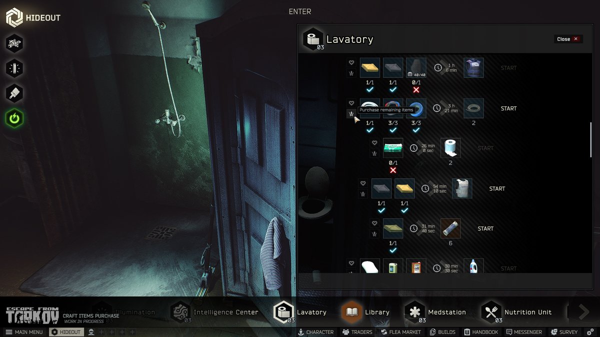 QOL: Buying required items for craft recipes.
#EscapefromTarkov