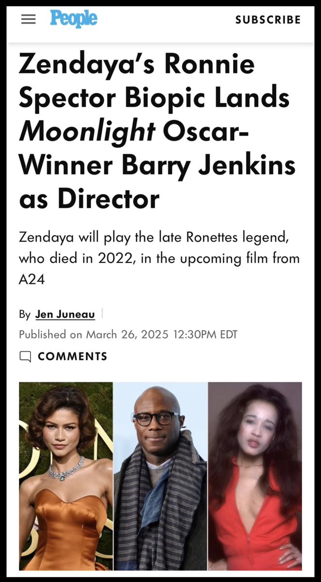 The Estate of Ronnie Spector is thrilled to have Barry Jenkins at the helm of this deeply personal film. Ronnie handpicked Zendaya to portray her and we know this dynamic duo will bring her story to the screen in the most authentic way. 

Read more at linktr.ee/ronniespector