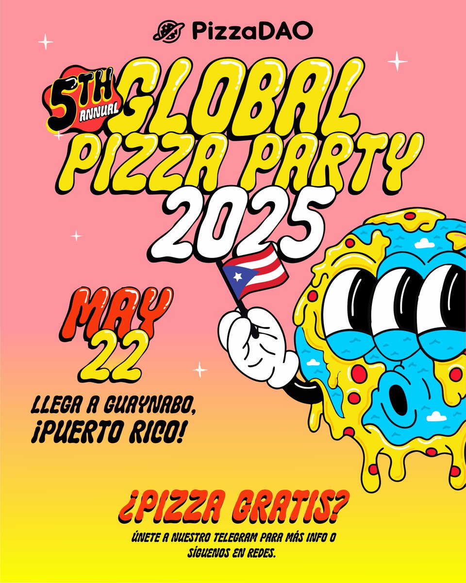 ¡Pizza Gratis para Celebrar Bitcoin en Puerto Rico! 🇵🇷

¡El Bitcoin Pizza Day llega a Guaynabo! Únete a la 5ta edición global junto a <a href="/Pizza_DAO/">PizzaDAO.eth 🍕🏴‍☠️</a> y celebra la histórica compra con Bitcoin.

📍 Dónde: La Rotonda Pizza, Guaynabo
📅 Cuándo: Miércoles, 22 de mayo
🕔 Hora: 5:00 p.m. -