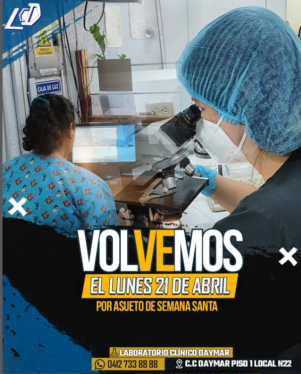 LaboratorDaymar's tweet photo. A nuestra comunidad de Guarenas y Guatire les deseamos que pasen una Semana Santa de descanso y recuperación de fuerzas...
Abrimos el lunes a las 6,45 am https://t.co/oh5sWCEHjH