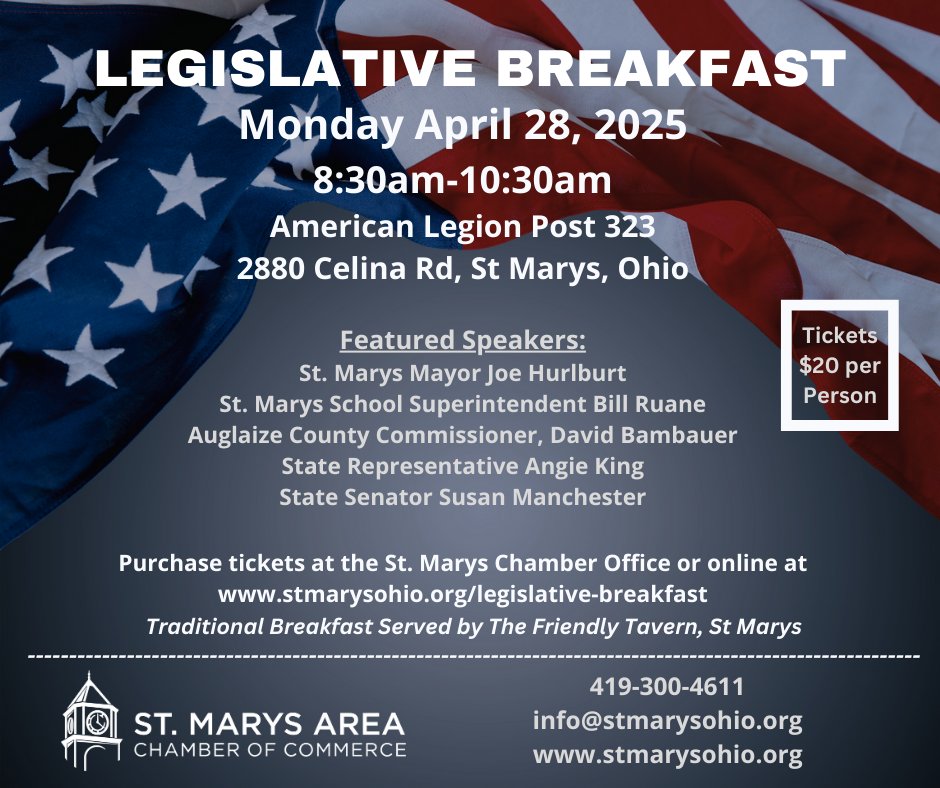 StMarysCC's tweet photo. Today is the last day to register for the Legislative Breakfast. Call or email by 4pm today. Thank you! https://t.co/fGUd3oz54L