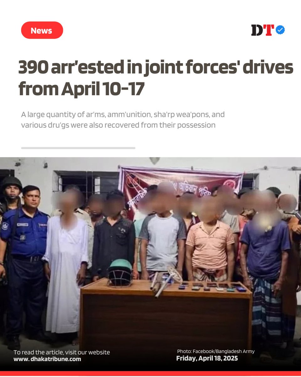 Details: dhakatribune.com/379033
 
#DhakaTribune #JointForcesOperation #ArmsAndDrugsSeized #CrimeCrackdown #BangladeshSecurity