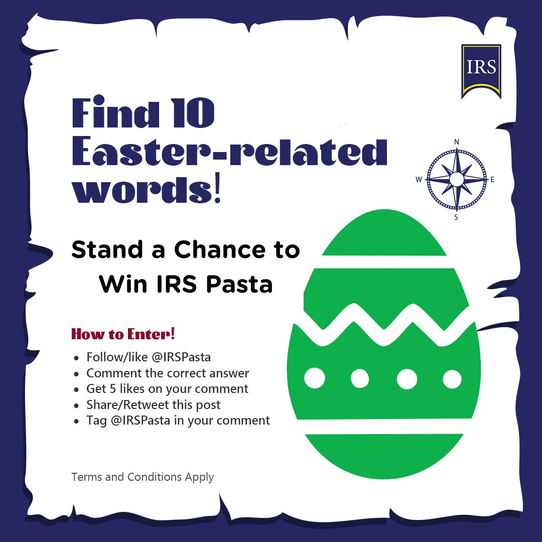 IRSPasta's tweet photo. Celebrate the spirit of #EasterWeekend with
@IRSPasta !  Unscramble the traditions in our word search. Share your answers and stand a chance to win @IRSPasta!   #BUAFoodsEaster #Easter2025 #NourishingLives https://t.co/YpJrWLbBjq