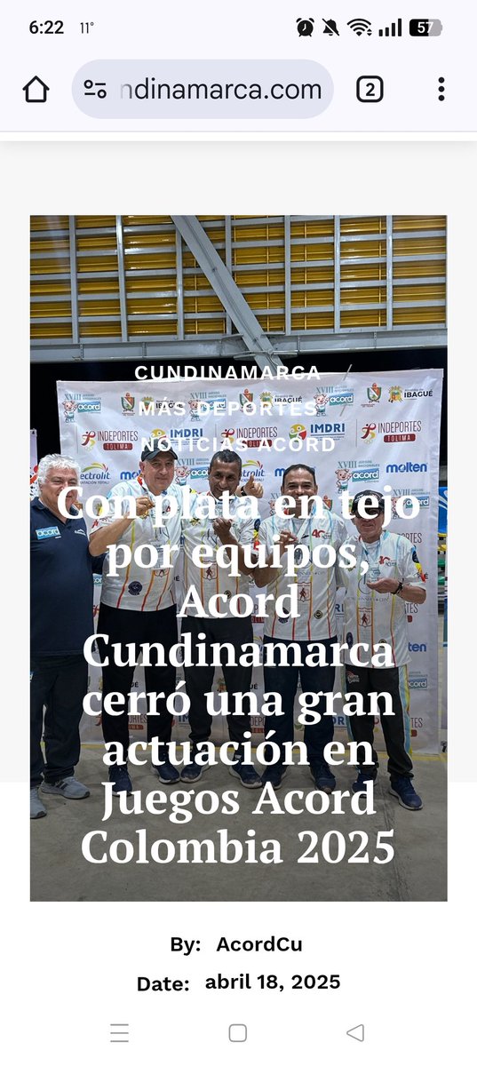 Con plata en tejo por equipos Cundinamarca cerró una gran actuación en Juegos Acord Colombia 2025 acordcundinamarca.com/2025/04/18/con…