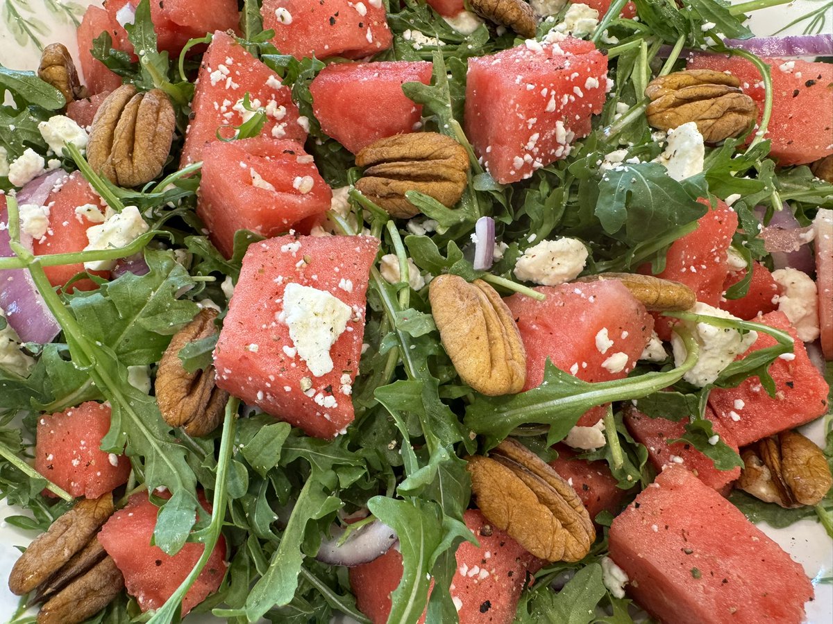 SurrattFarms's tweet photo. Say hello to your new obsession 🍉 Our delicious Pawnee pecans, crisp arugula, juicy watermelon, and a balsamic drizzle come together in a flavor explosion you didn’t know you needed. Light, refreshing, and oh-so-delicious. Your taste buds will thank you!

https://t.co/fJXsbGm1i1 https://t.co/65PhtQbbn9