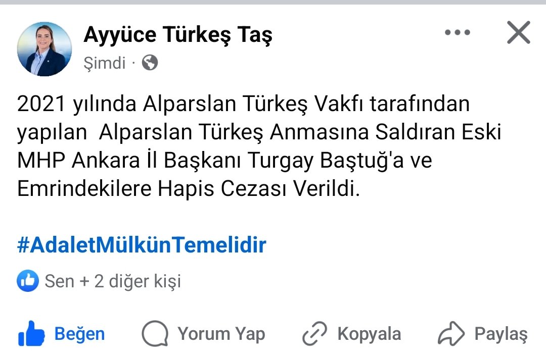 2021 yılında Alparslan Türkeş Vakfı tarafından yapılan  Alparslan Türkeş Anmasına Saldıran Eski MHP Ankara İl Başkanı Turgay Baştuğ'a ve Emrindekilere Hapis Cezası Verildi. 
#AdaletMülkünTemelidir
