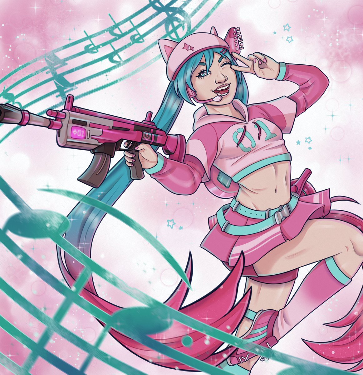 scoutsart's tweet photo. I been playing fortnite… 

Anyway, two days post op on second arm and so far so good! #art #fortnite #miku #mikuhatsune #digitalart https://t.co/Pat4lt9BW0